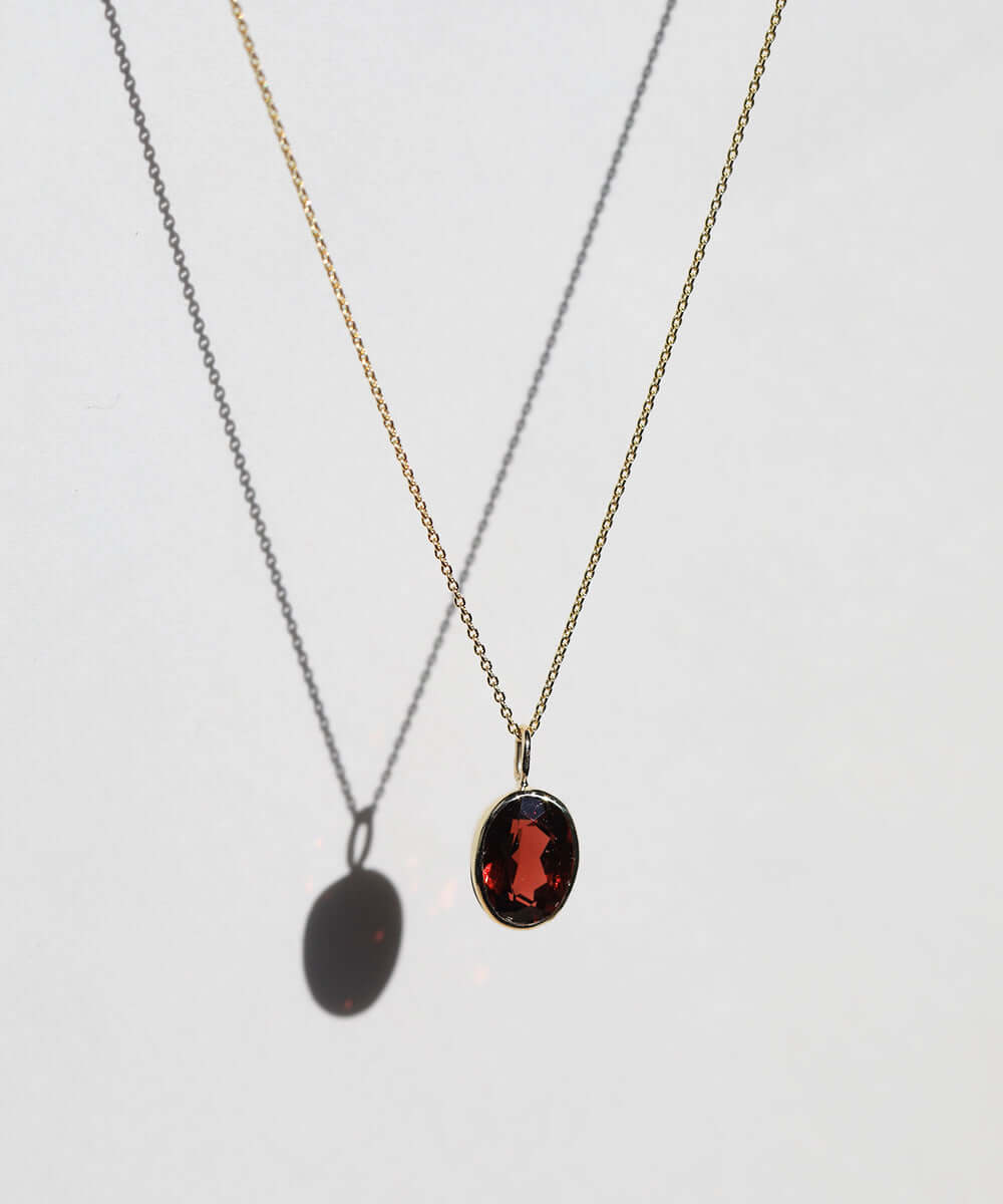 Garnet Oval Necklace 14k gold NYC fine jewelry brooklyn NY New York jeweler sustainable ethical greenpoint engagement