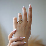 Half Baguette Diamond Ring l Grand Ripple Ring l Cognac Diamond Bezel Solitaire Ring