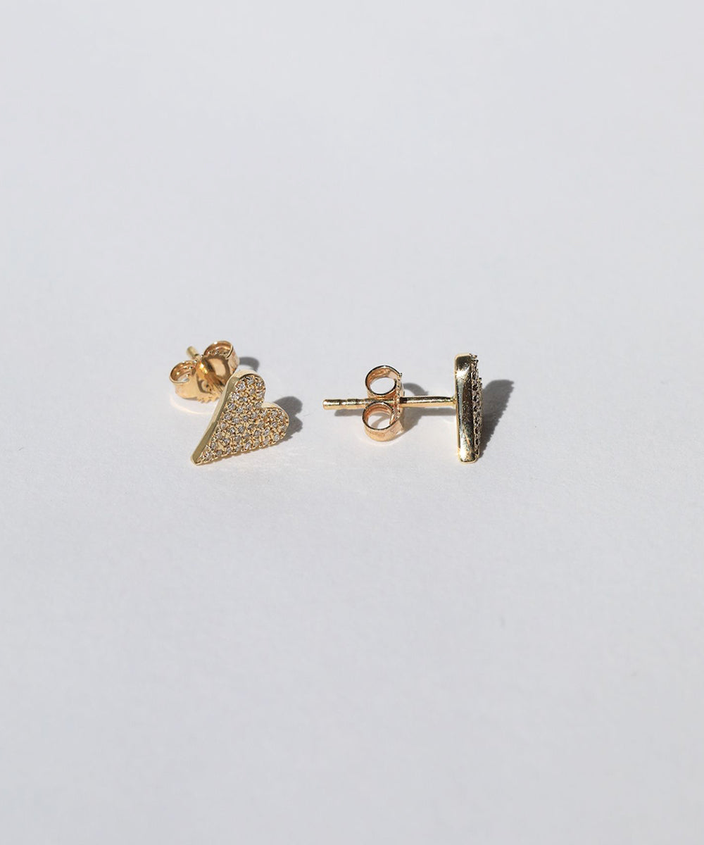 heart white diamond stud earrings set in 14k yellow gold Brooklyn New York 