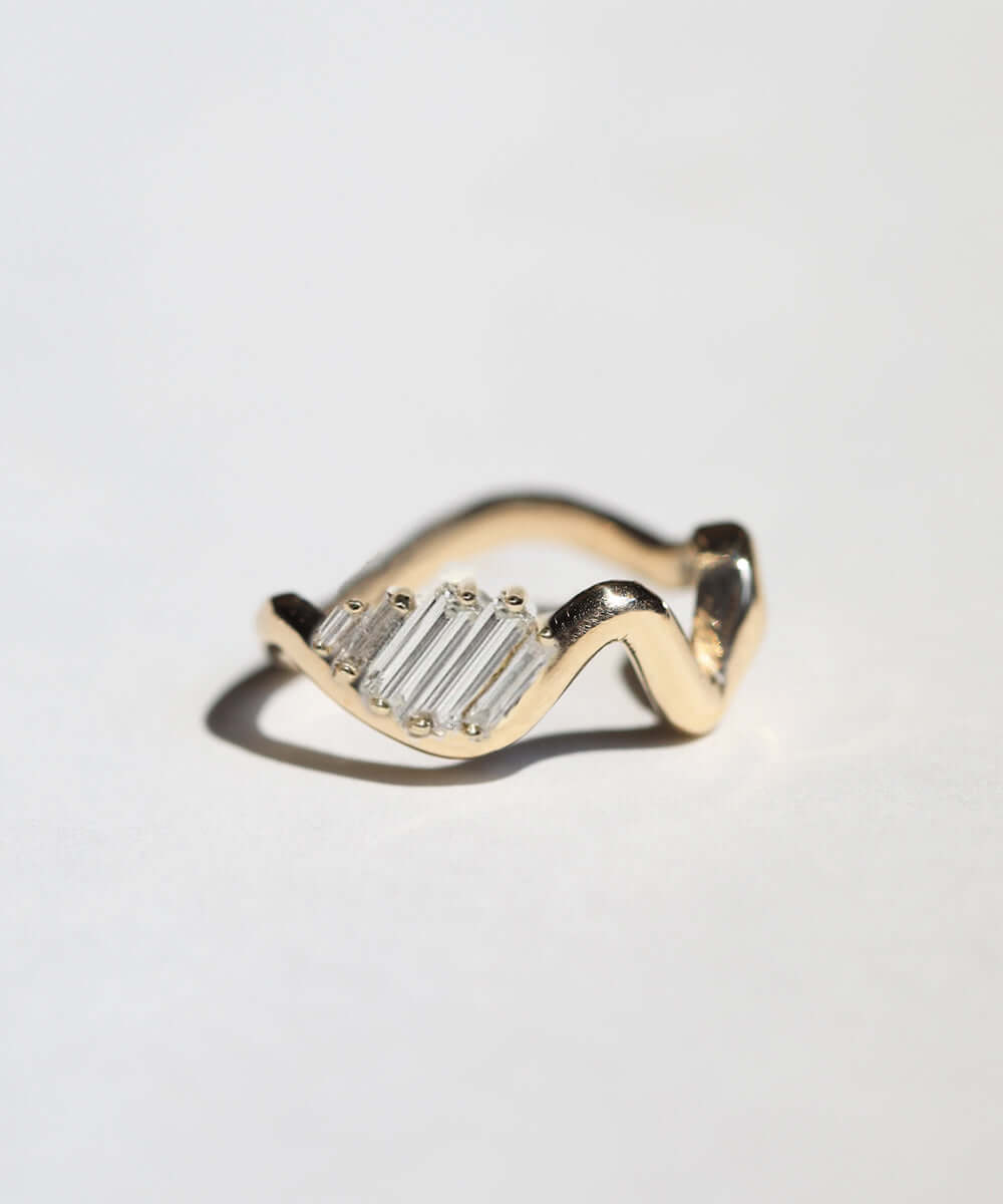 heather ripple ring custom white diamond 14k yellow gold NYC Brooklyn necklace NYC fine jewelry brooklyn NY New York jeweler sustainable ethical greenpoint engagement Earrings