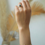 pear emerald 14k recycled yellow gold band alternative bezel greenpoint Brooklyn New York City 11222