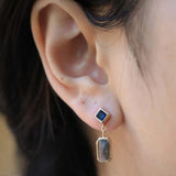 Kaitlyn Salt & Pepper Diamond Drop Earrings with Sapphires