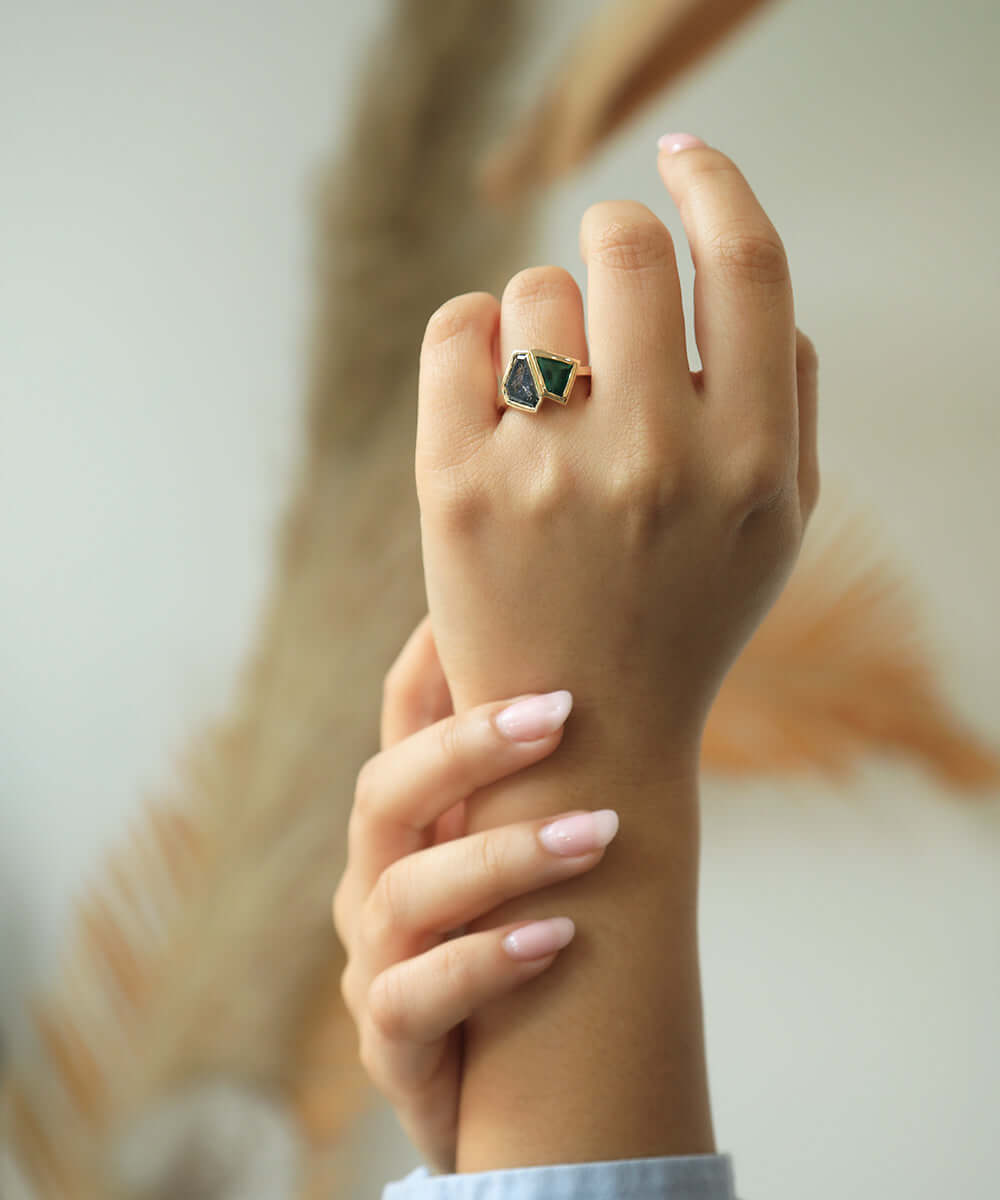 14k gold Diamond Emerald Ring NYC fine jewelry brooklyn NY New York jeweler sustainable ethical greenpoint engagement