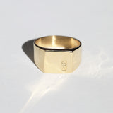 large 14k yellow gold signet ring featuring British hallmarks and date letter 'w' handcrafted macha studio brooklyn new york