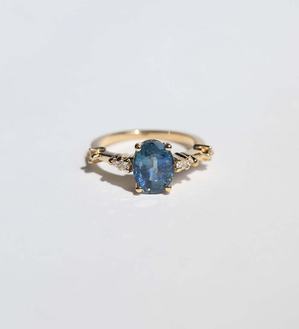 blue sapphire 14k yellow gold diamond engagement ring Brooklyn New York 11222