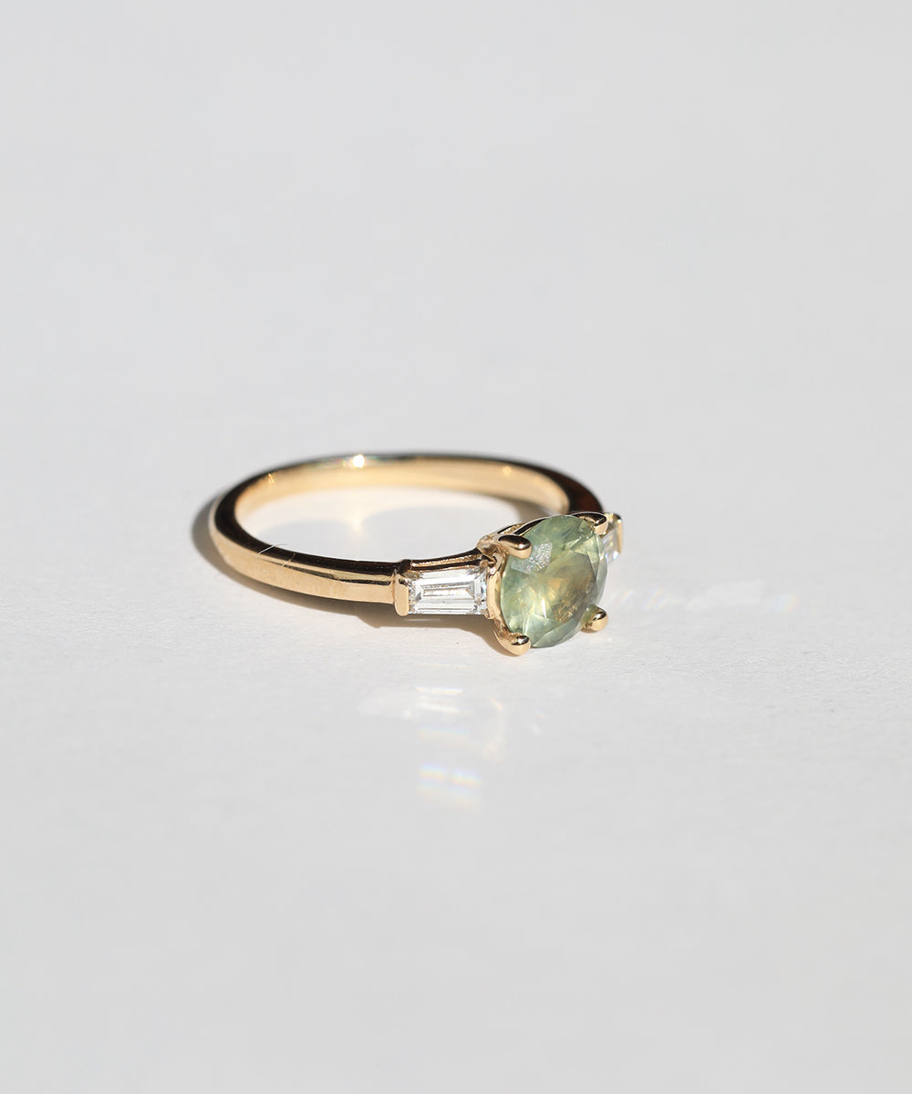 14k Yellow Gold ,  Engagement, white diamond, Ring Green Sapphire Round Brooklyn New York 11222