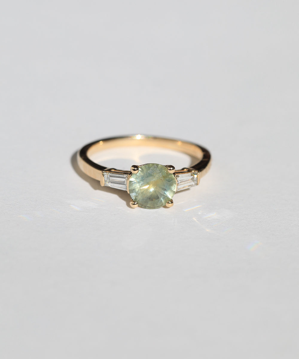 14k Yellow Gold ,  Engagement, white diamond, Ring Green Sapphire Round Brooklyn New York 11222