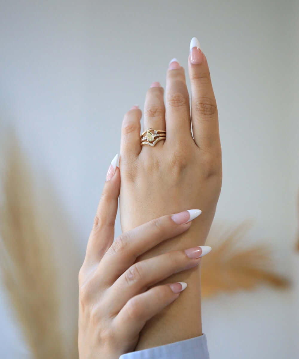 minimal sleek eclectic yellow white diamond engagement ring nyc green point New York