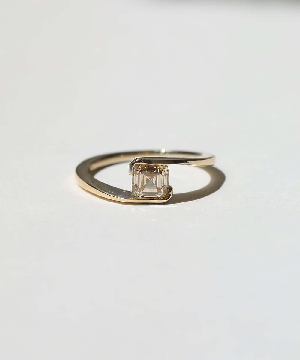 cognac champagne diamond ring twist wave macha brooklyn nyc engagement jewelry