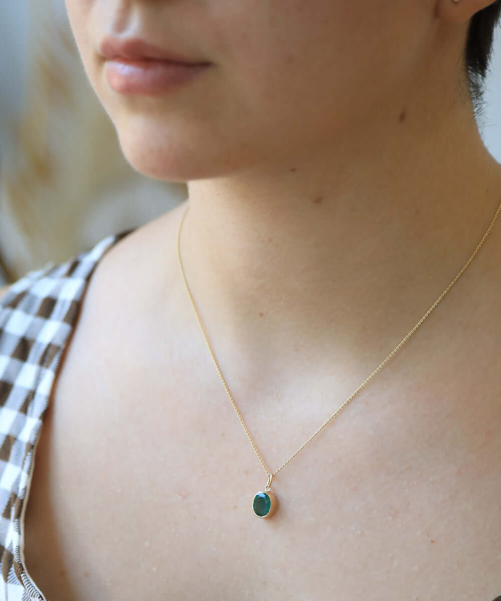 Oval emerald necklace gold fine jewelry Brooklyn New York