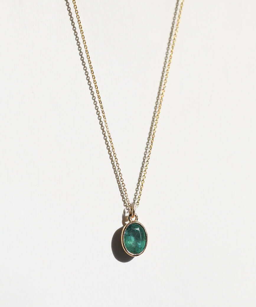 Emerald  Pendent 14k Gold, NYC fine jewelry brooklyn NY New York jeweler sustainable ethical greenpoint engagement
