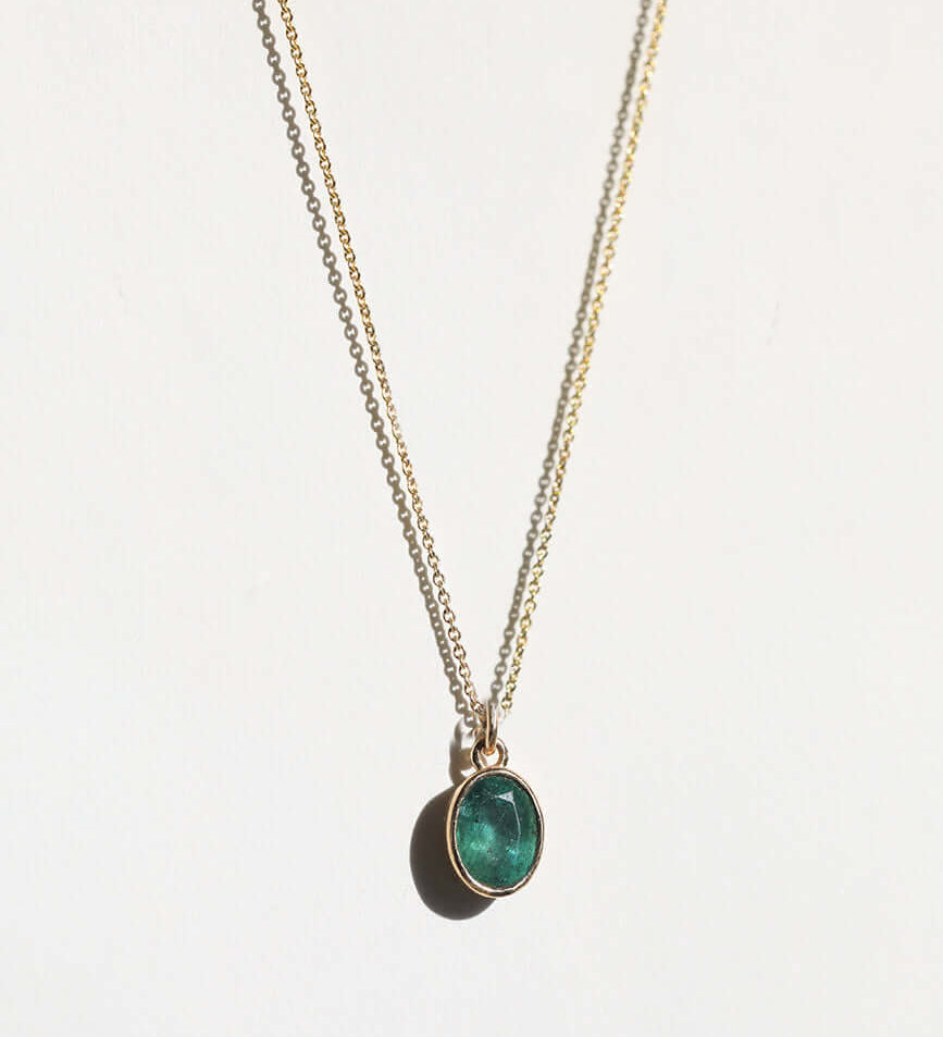Emerald  Pendent 14k Gold, NYC fine jewelry brooklyn NY New York jeweler sustainable ethical greenpoint engagement