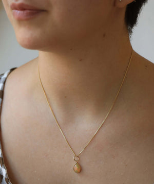 Tear Drop Opal Brooklyn Greenpoint Macha Pendant Necklace 14k Yellow Gold