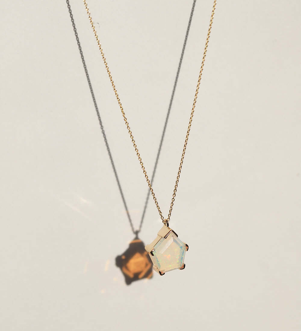 Opal Necklace 14k Gold NYC fine jewelry brooklyn NY New York jeweler sustainable ethical greenpoint engagement