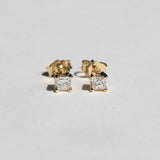 princess cut white diamond 14k yellow gold stud earrings Brooklyn New York 