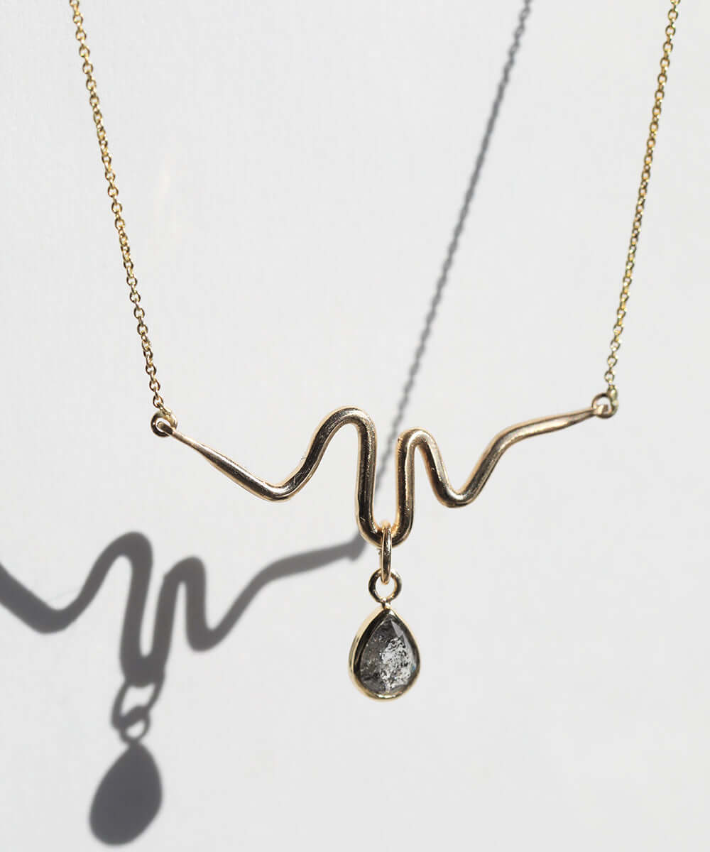 Salt & Pepper Diamond Pendent 14k Gold, NYC fine jewelry brooklyn NY New York jeweler sustainable ethical greenpoint engagement