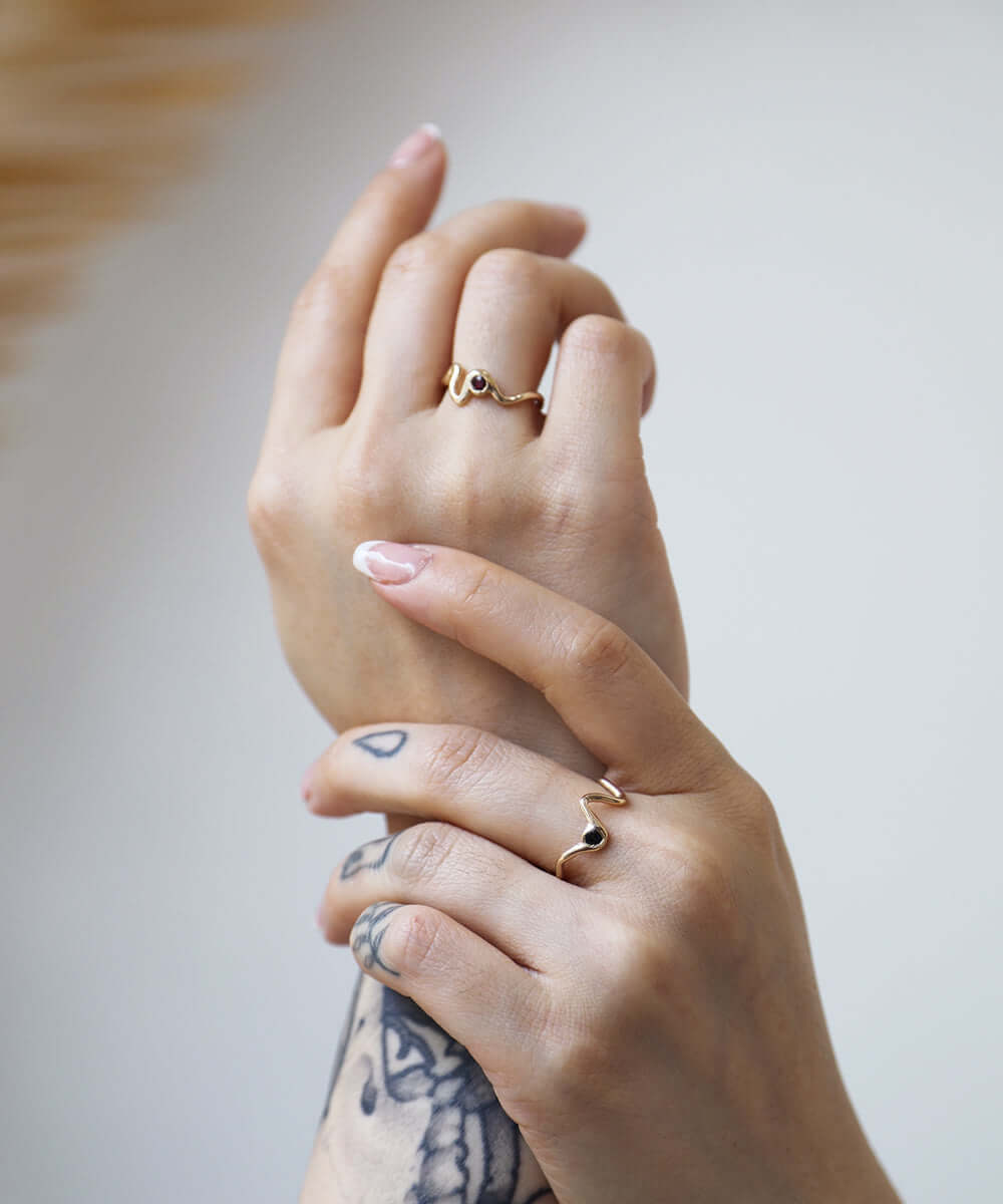 14k Yellow Gold Sapphire Mini Ripple Ring Greenpoint Brooklyn Macha