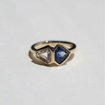 white diamond sapphire 14k gold bezel engagement ring one of a kind