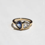 white diamond sapphire 14k gold bezel engagement ring one of a kind