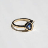 white diamond sapphire 14k gold bezel engagement ring one of a kind