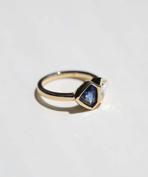white diamond sapphire 14k gold bezel engagement ring one of a kind
