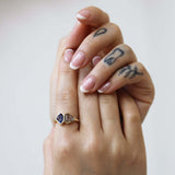 white diamond sapphire 14k gold bezel engagement ring one of a kind