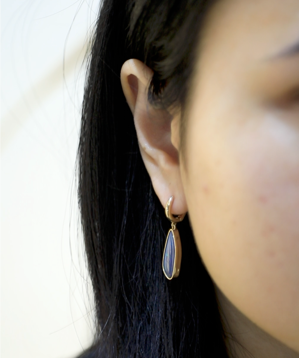 Opal Drop earrings 14k Gold Hoops NYC fine jewelry brooklyn NY New York jeweler sustainable ethical greenpoint engagement