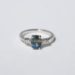 Platinum engagement ring with a blue sapphire  made in Brooklyn NYC by Macha Studio