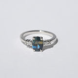 Platinum engagement ring with a blue sapphire  made in Brooklyn NYC by Macha Studio