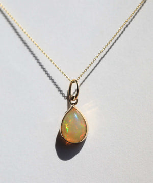 Tear Drop Opal Brooklyn Greenpoint Macha Pendant Necklace 14k Yellow Gold