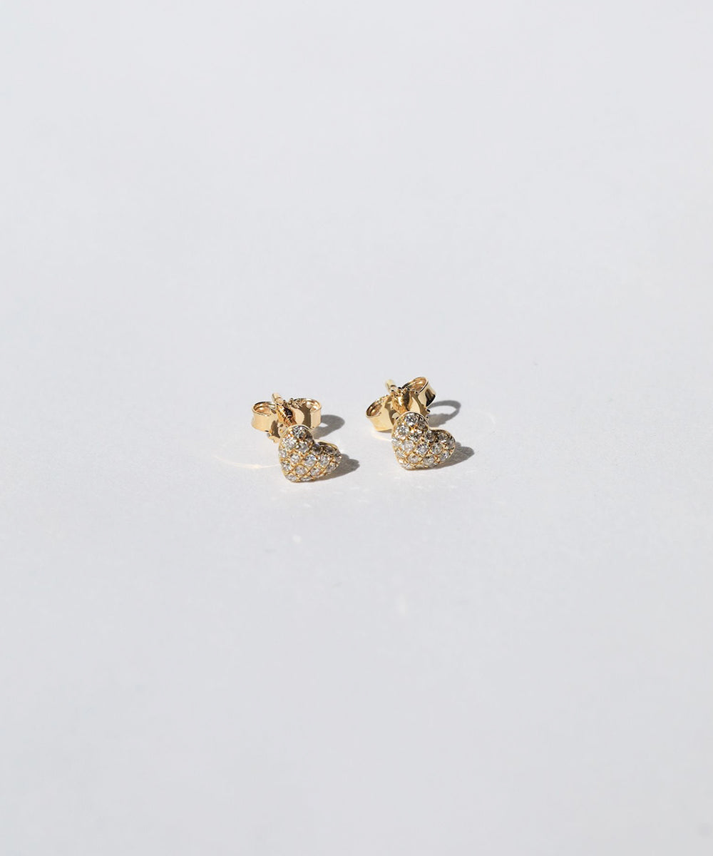 heart white diamond stud earrings set in 14k yellow gold Brooklyn New York 