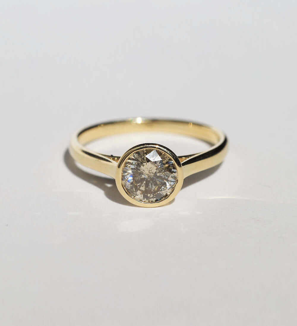 14k Yellow Gold Ring Sapphire NYC fine jewelry brooklyn NY New York jeweler sustainable ethical greenpoint engagement sapphire white diamond