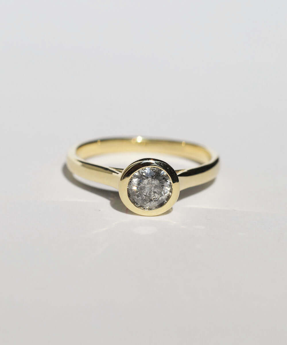 14k Yellow Gold Ring Sapphire NYC fine jewelry brooklyn NY New York jeweler sustainable ethical greenpoint engagement sapphire white diamond
