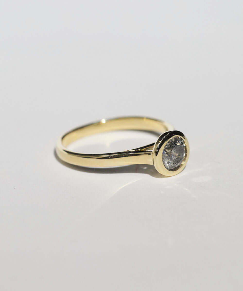 14k Yellow Gold Ring Sapphire NYC fine jewelry brooklyn NY New York jeweler sustainable ethical greenpoint engagement sapphire white diamond