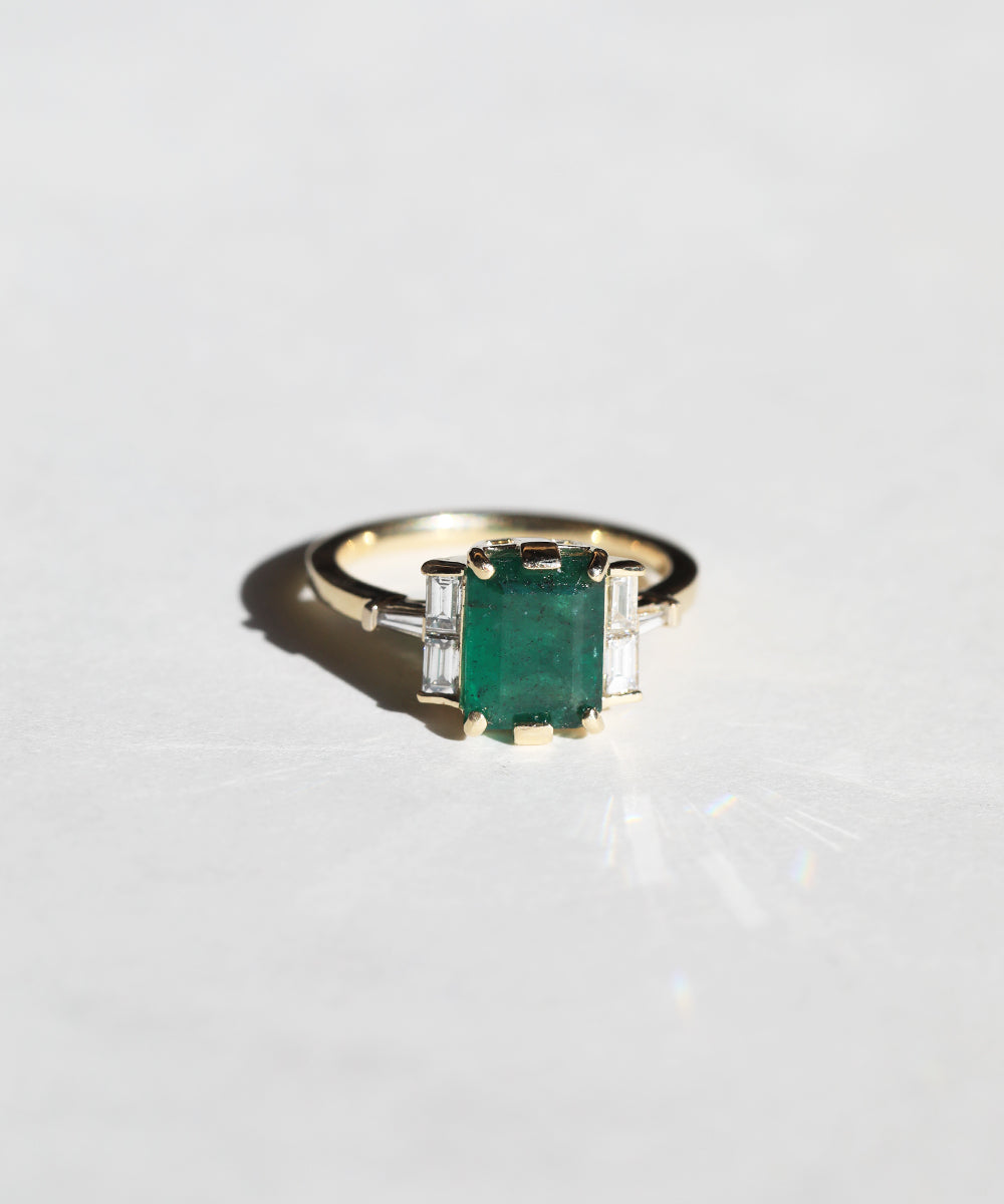 10K White Gold Emerald Diamond Ring | Charm Diamond Centres