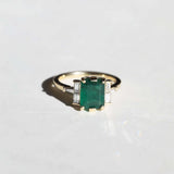emerald 14k yellow gold white diamond engagement ring