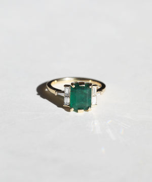 emerald 14k yellow gold white diamond engagement ring