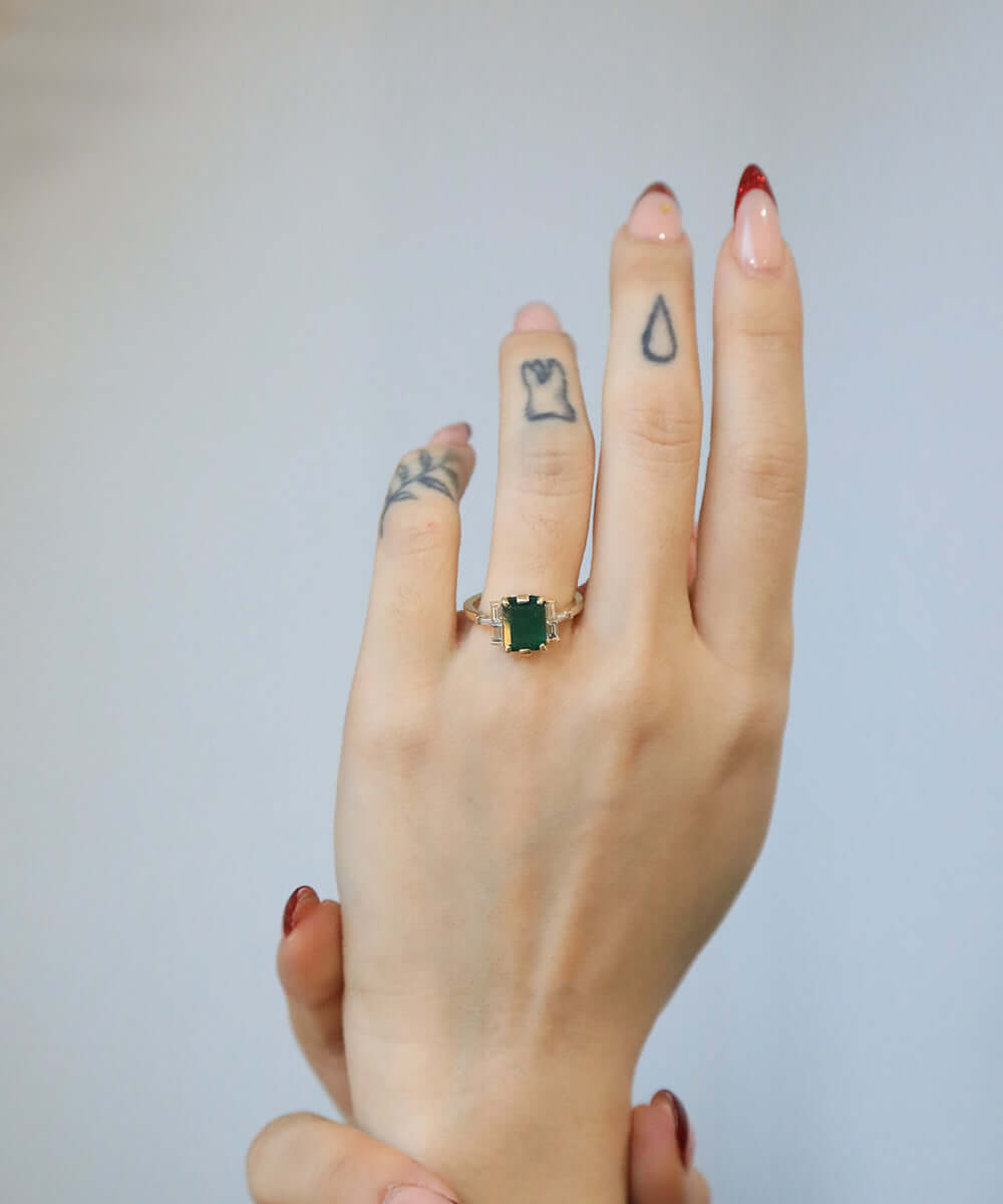 emerald 14k yellow gold white diamond engagement ring