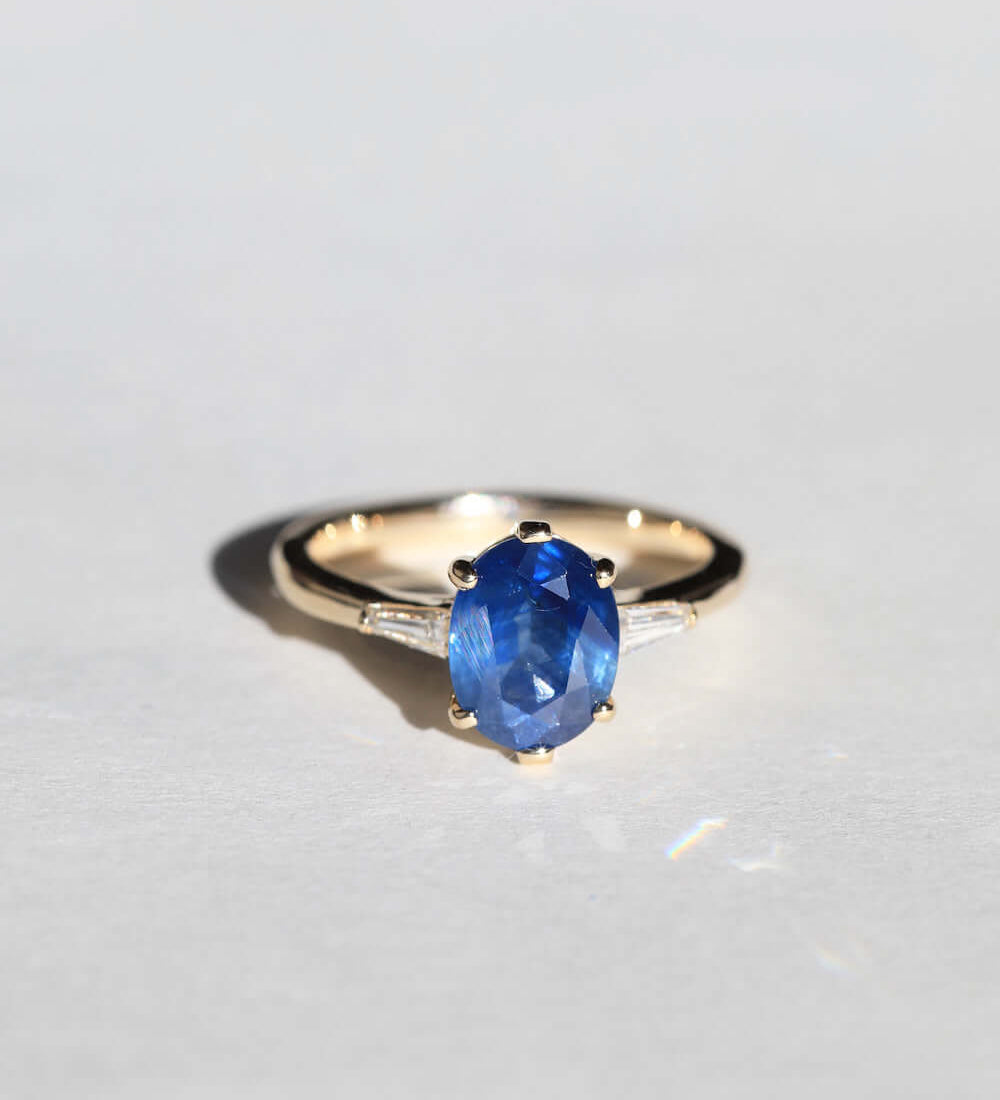 14k Yellow Gold  Ring Sapphire NYC fine jewelry brooklyn NY New York jeweler sustainable ethical greenpoint engagement