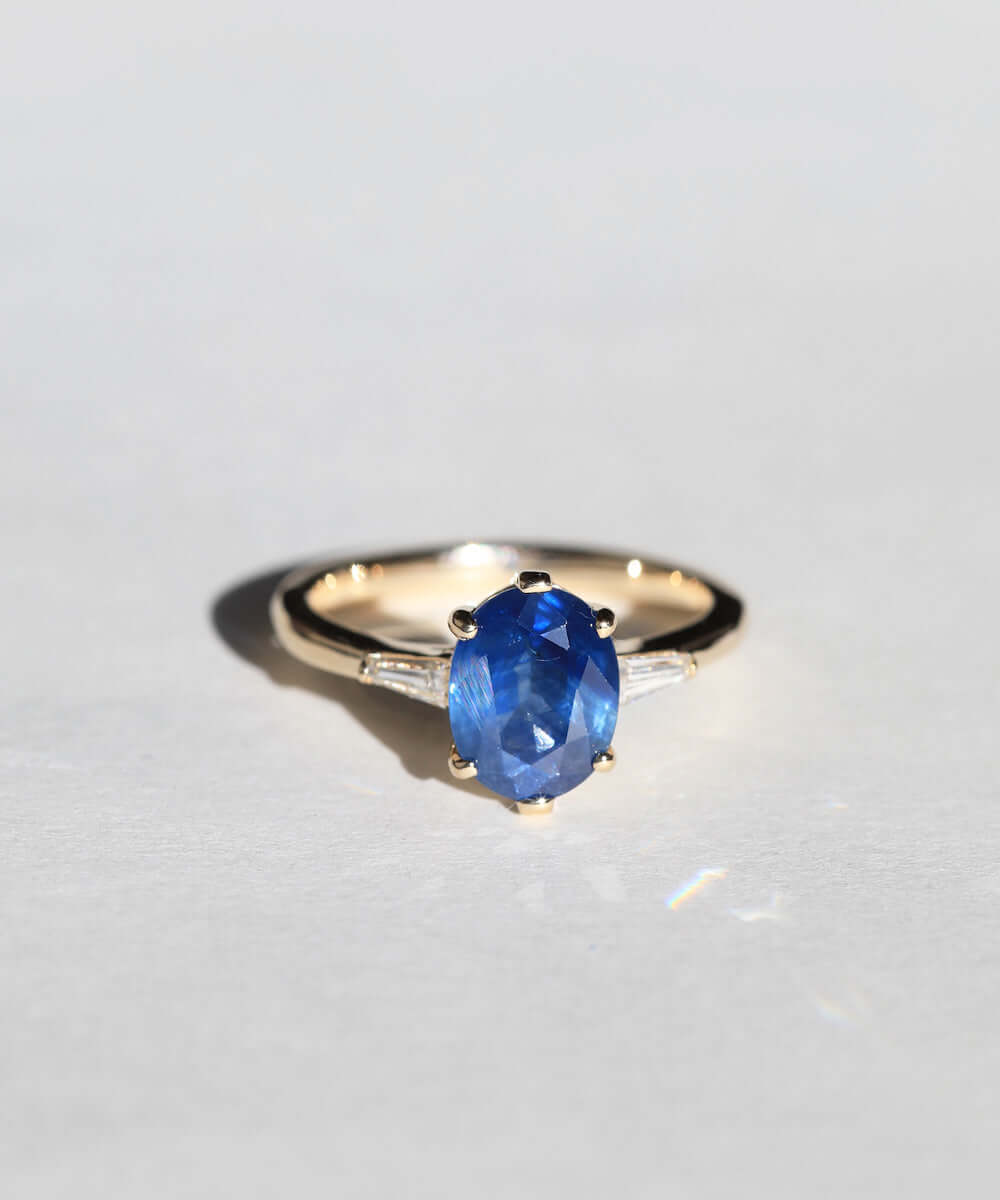 14k Yellow Gold  Ring Sapphire NYC fine jewelry brooklyn NY New York jeweler sustainable ethical greenpoint engagement