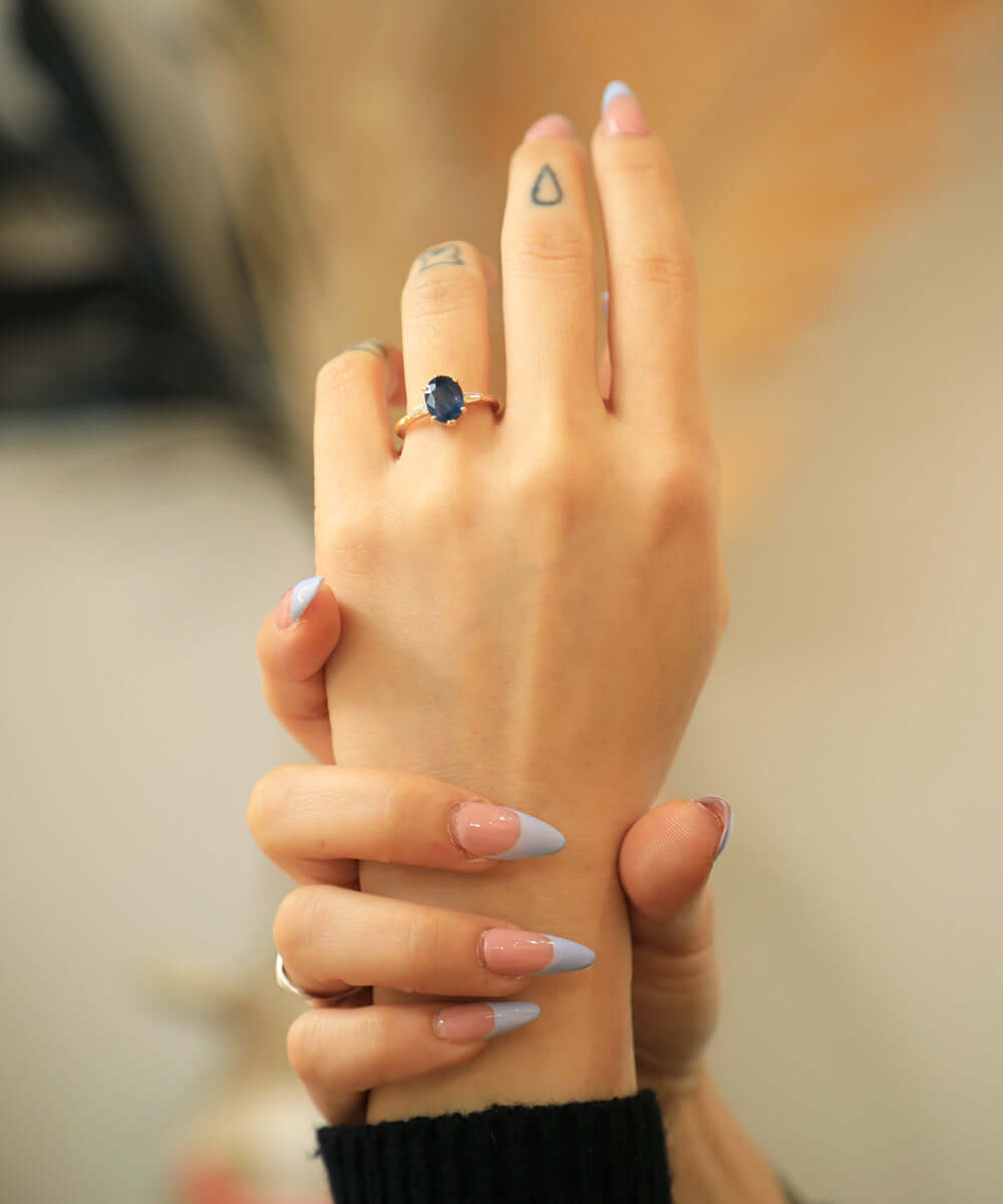 sapphire nyc jewelry engagement yellow gold diamond blue NYC fine jewelry brooklyn NY New York jeweler sustainable ethical greenpoint engagement