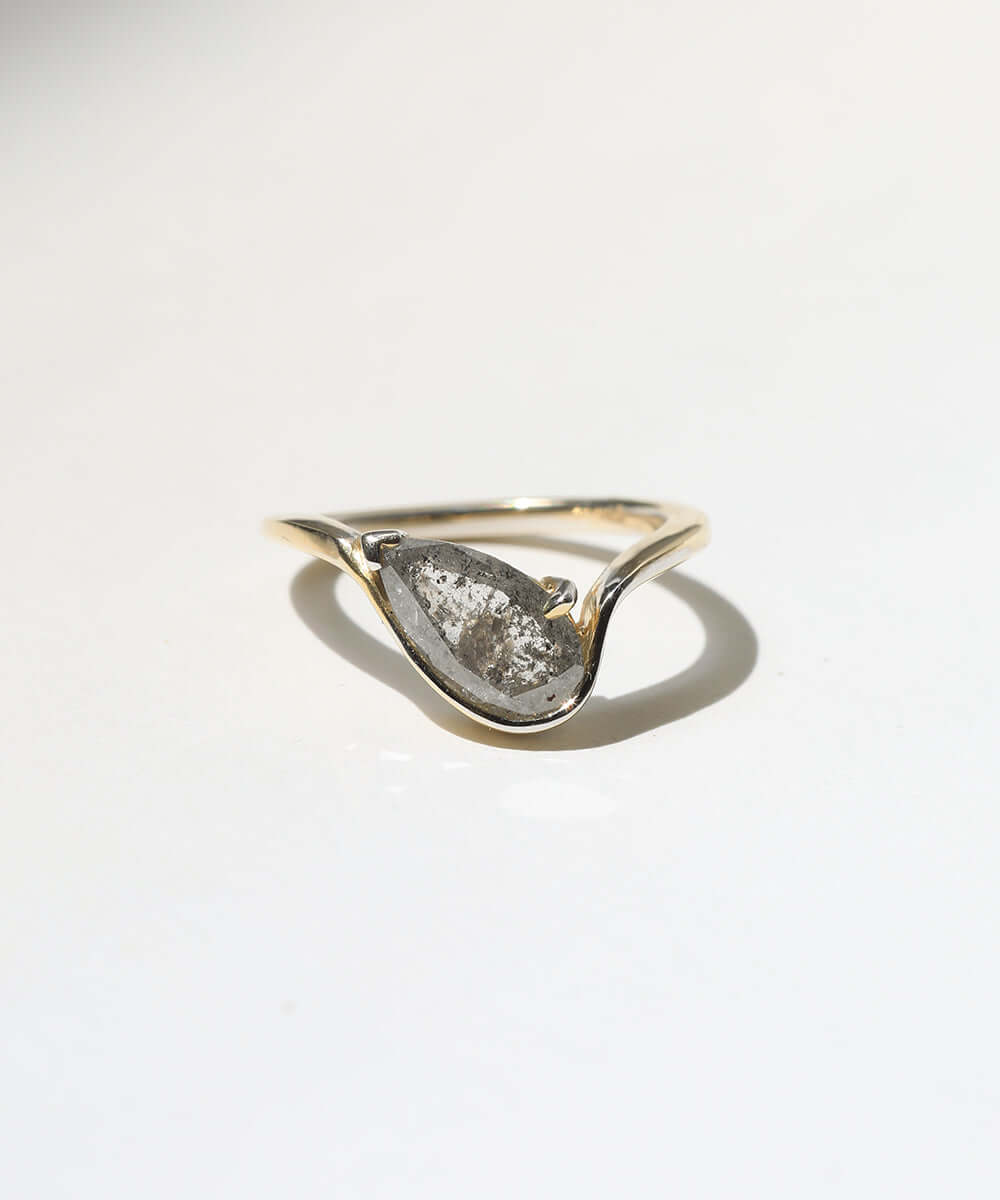 salt & pepper pear diamond ring twist wave macha brooklyn nyc engagement 