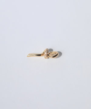A loose knot pendant hangs from a hinged drop earring in 14k gold with pavé set diamonds.  Knot can also be worn as a pendant.