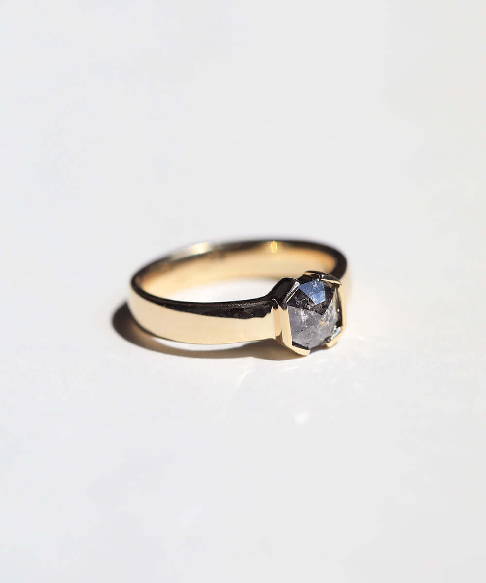 Yellow gold engagement ring mens brooklyn jewelry nyc handcrafted salt & pepper diamond