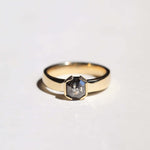 Yellow gold engagement ring mens brooklyn jewelry nyc handcrafted salt & pepper diamond