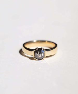 Yellow gold engagement ring mens brooklyn jewelry nyc handcrafted salt & pepper diamond