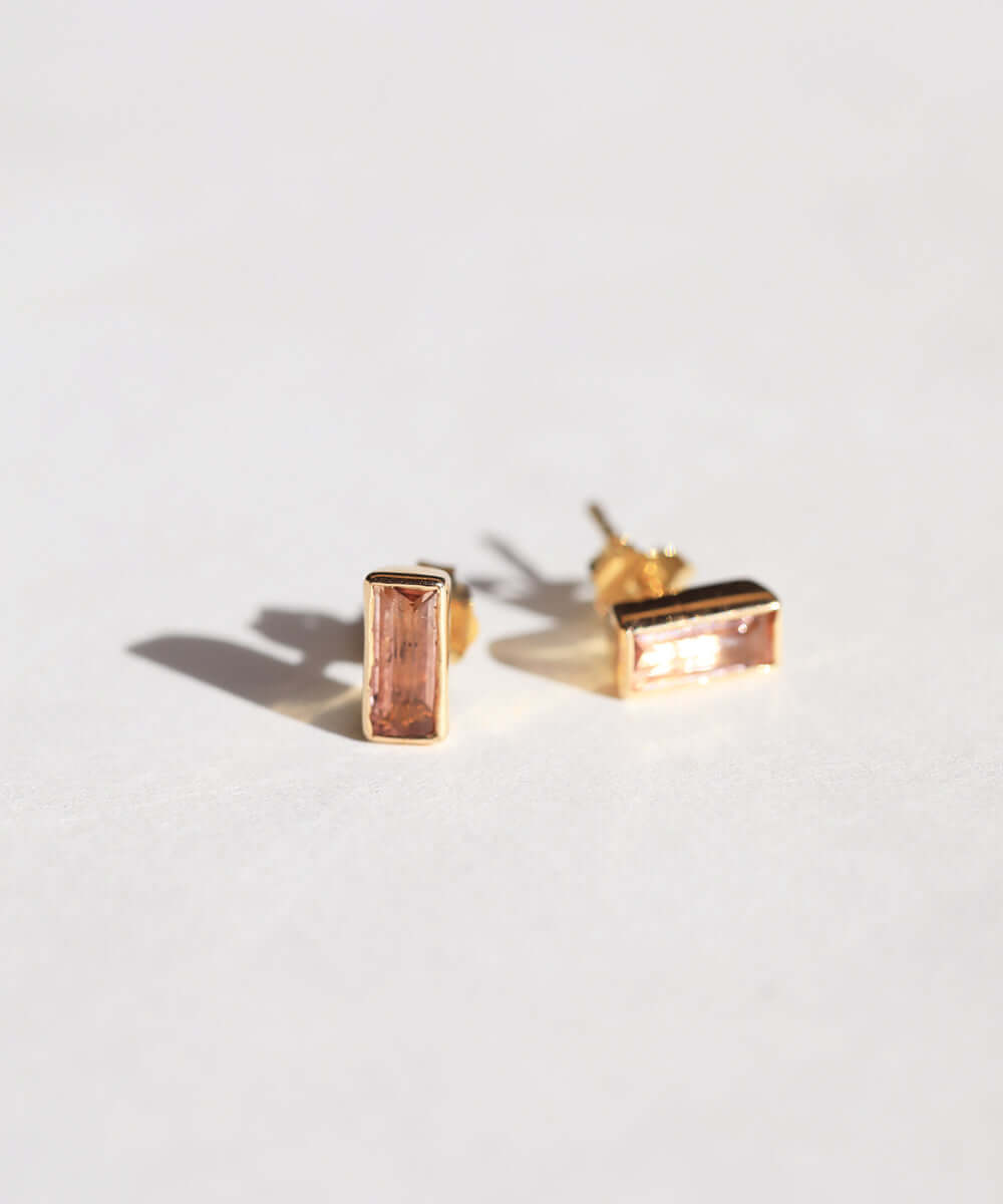 emerald cut tourmaline stud earring 14k yellow gold jewelry  engagement ring NYC fine jewelry brooklyn NY New York jeweler sustainable ethical greenpoint engagement