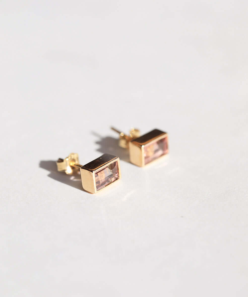 emerald cut tourmaline stud earring 14k yellow gold piercing jewelry Brooklyn nyc