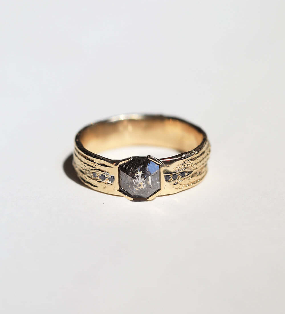 foxtail ring with salt and pepper diamond 14k yellow gold NYC Brooklyn necklace NYC fine jewelry brooklyn NY New York jeweler sustainable ethical greenpoint engagement Earrings
