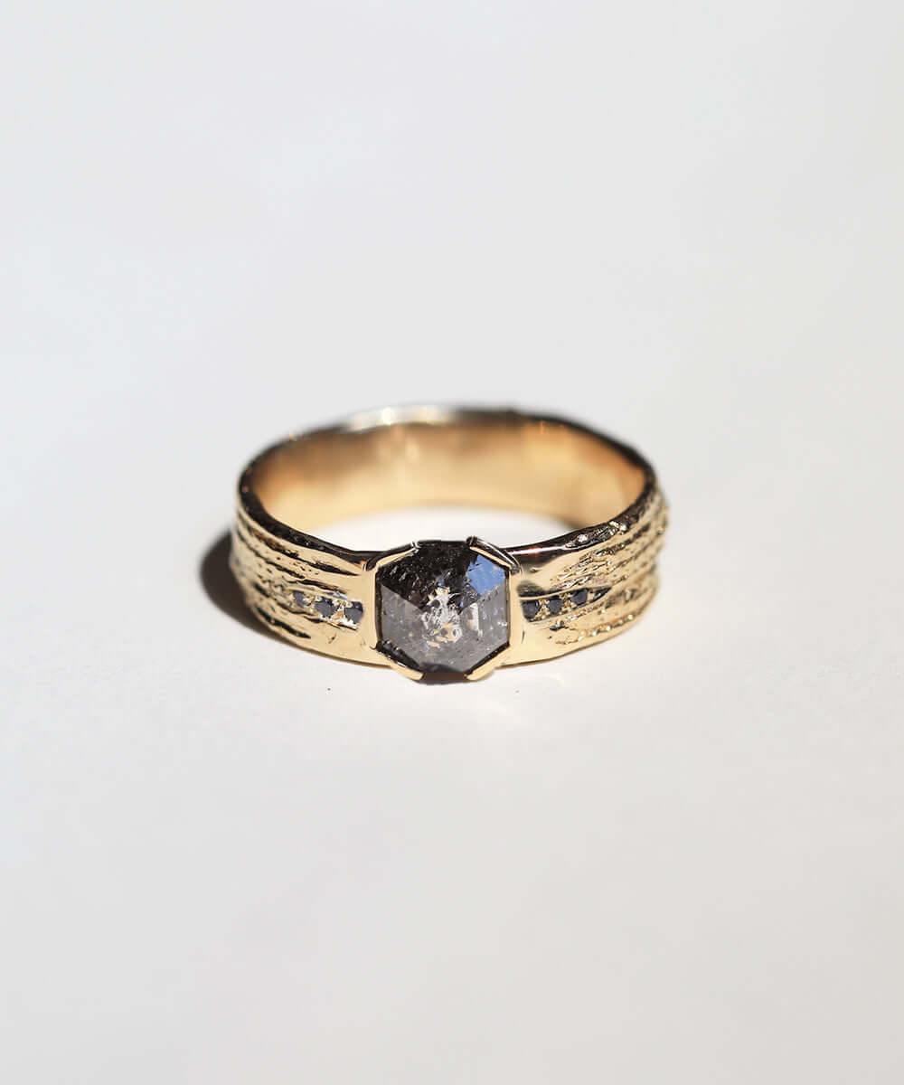 foxtail ring with salt and pepper diamond 14k yellow gold NYC Brooklyn necklace NYC fine jewelry brooklyn NY New York jeweler sustainable ethical greenpoint engagement Earrings